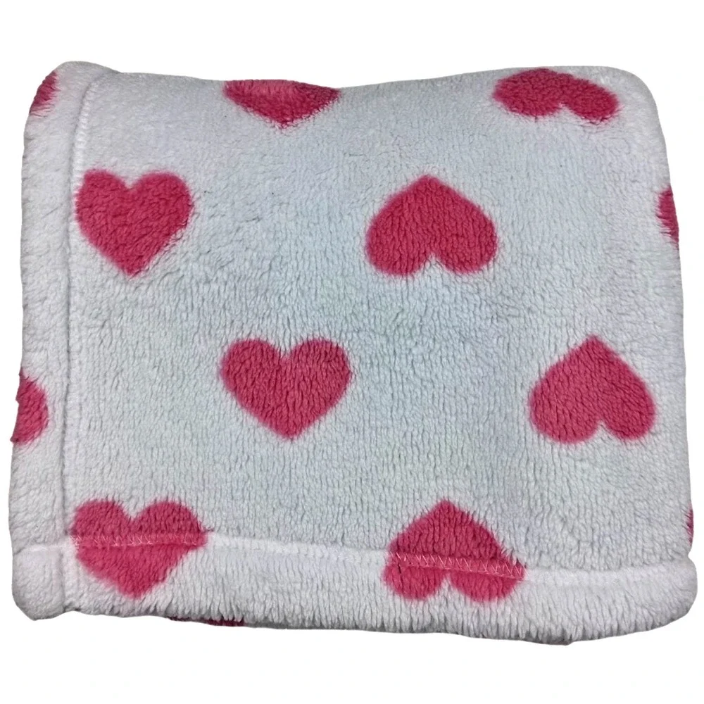 Baby‎ Gear White Pink Heart Fleece Blanket Girl 30x36 Soft Plush Security Lovey